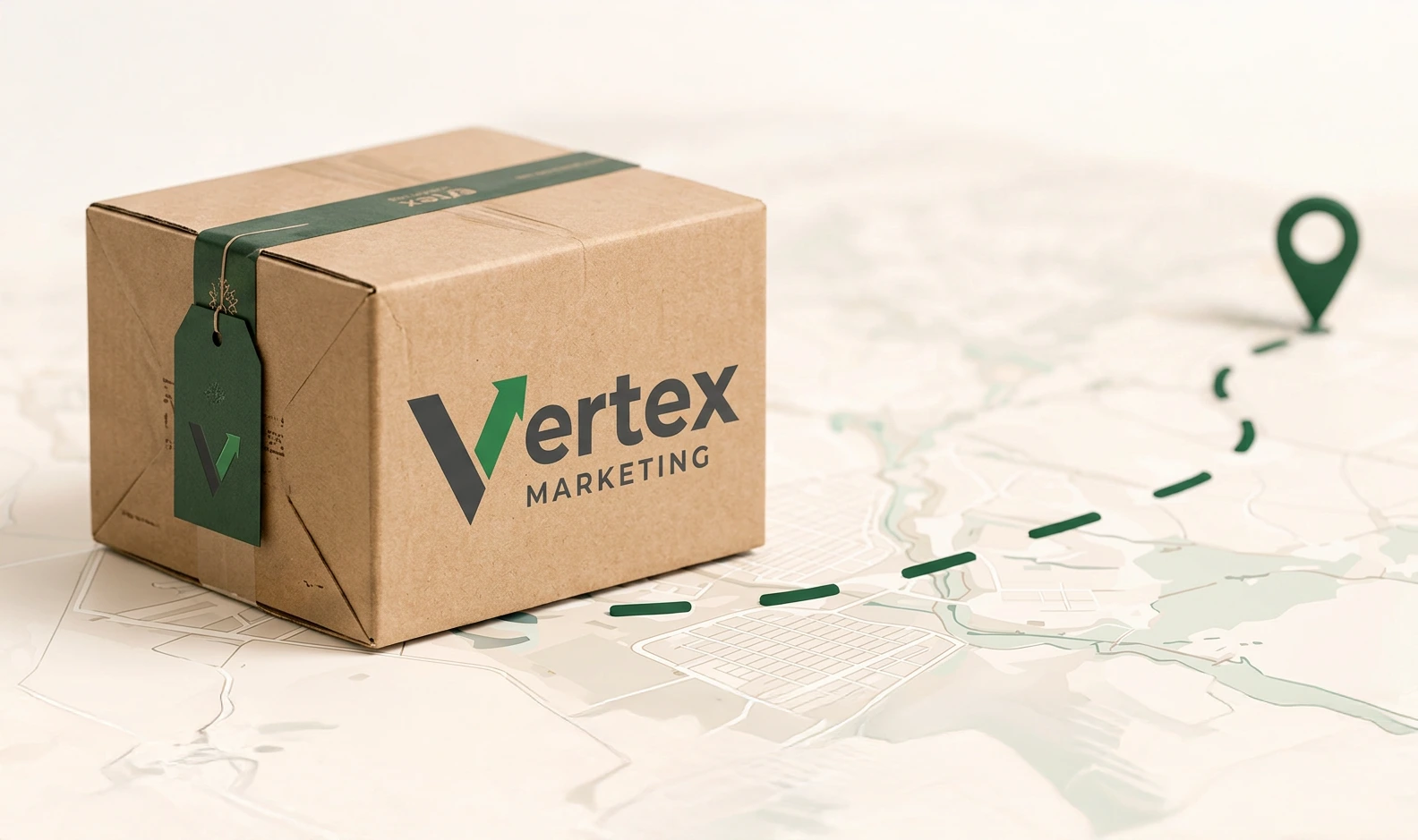 Vertex shipping box on a map